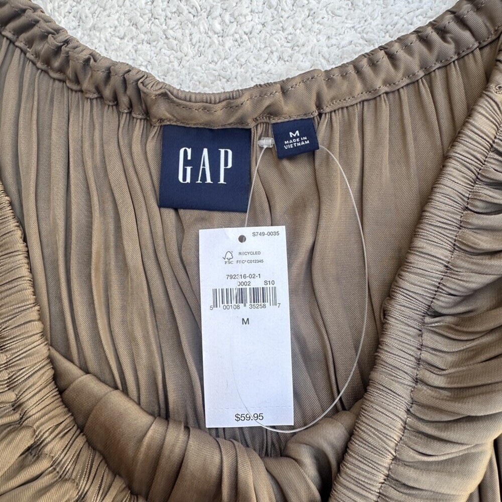 Gap Smocked Off-Shoulder Top Balloon Sleeve Olive Peasant Blouse - M - Picture 4 of 6